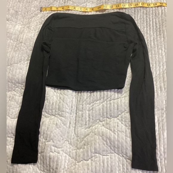 NAKED WARDROBE BLACK LONG SLEEVE CROP TOP W/ MESH SZ. M NWOT - Picture 5 of 6